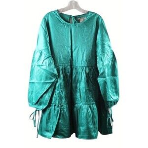 Glamorous Blue Teal Metallic Iridescent Women's Mini Dress Long Sleeve 12 055